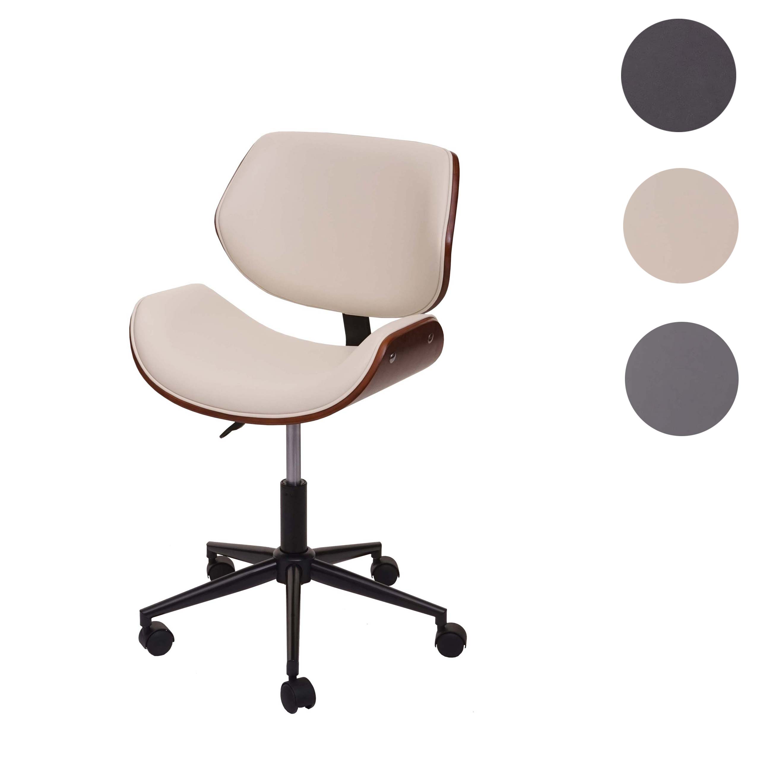 Bürostuhl MCW-G25, Drehstuhl Schreibtischstuhl, Bugholz Walnuss-Optik Retro drehbar höhenverstellbar MVG ~ creme