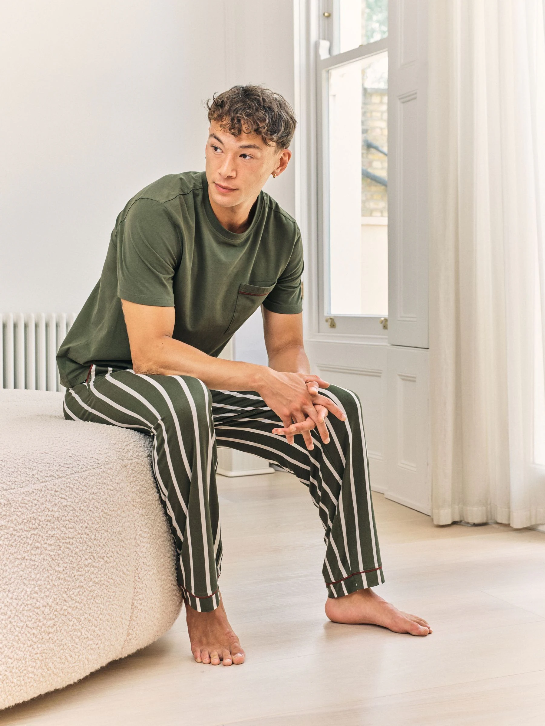 Chelsea Peers Stripe Crew Long Pyjamas Set
