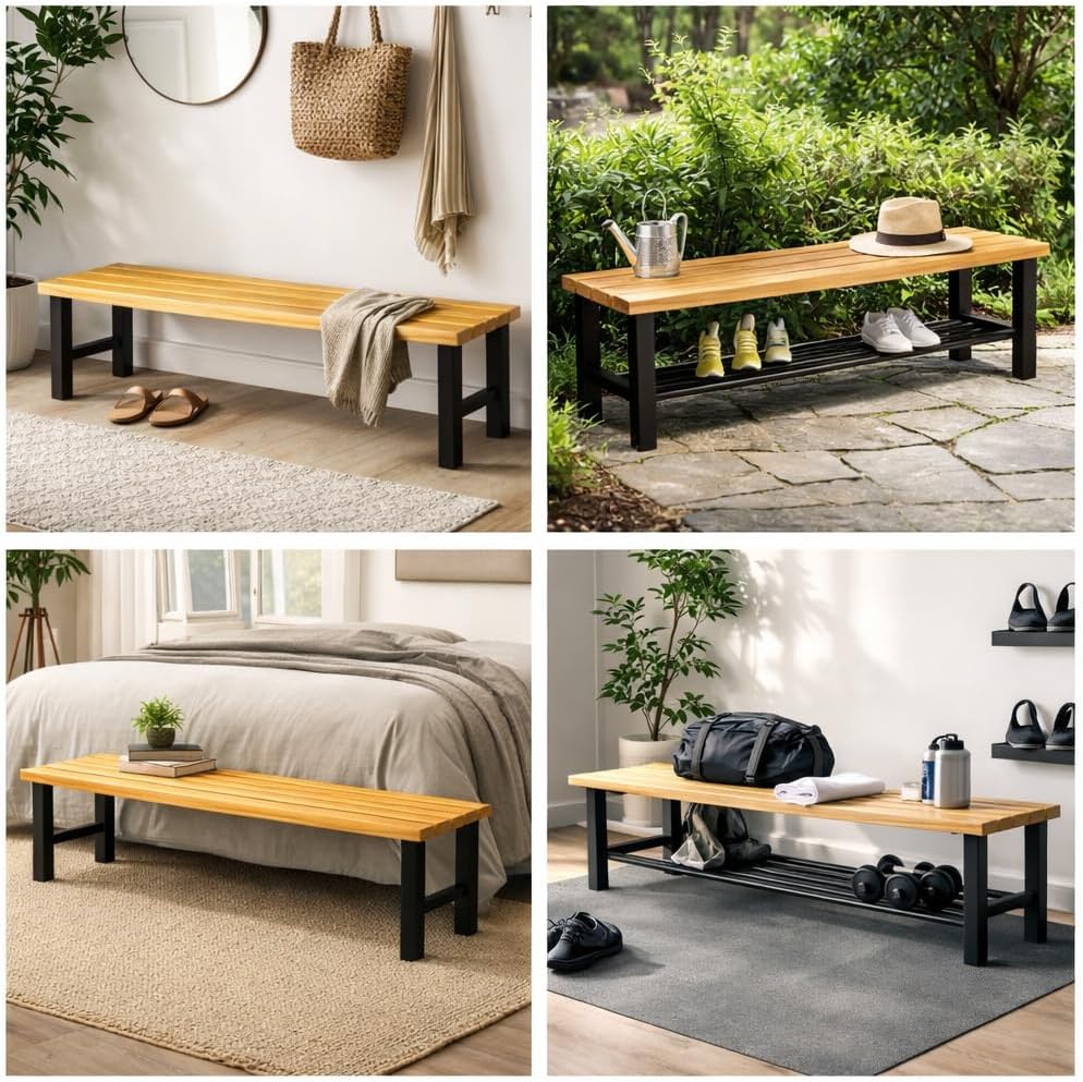 Umkleidebank 200x40x42 cm – Sitzbank ohne Schuhrost – Massives Buchenholz & Stahlgestell – Robuste Garderobenbank für Sport, Fitness, Schule & Betrieb – Turnbank Sozialraumbank