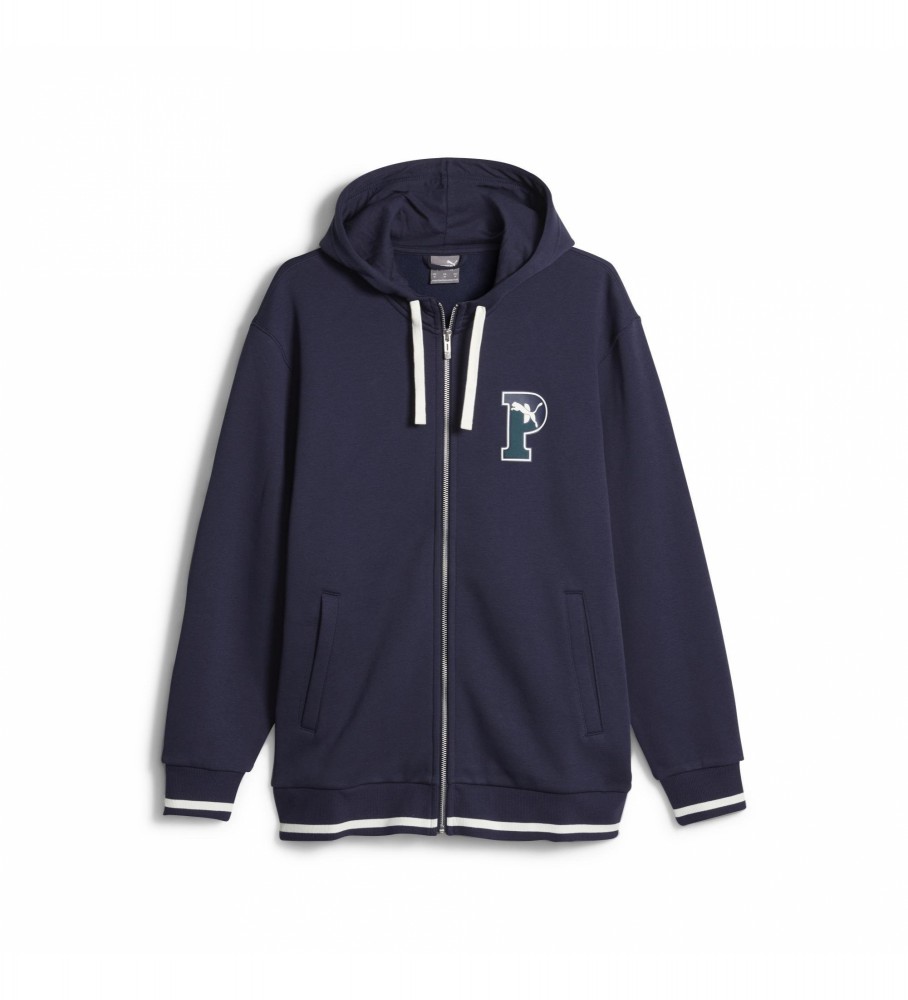 Moletom Puma Squad com zíper frontal, cor azul marinho