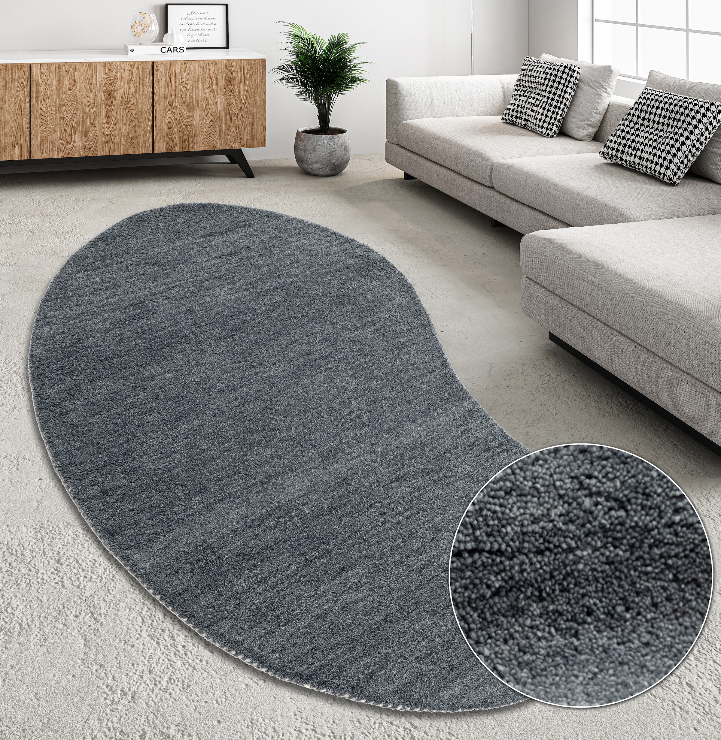 THEKO Wollteppich »Gabbeh Uni, Handgefertigt, Teppich, meliert, reine Wolle,« oval 14 mm Höhe Schlafzimmer, Wohnzimmer, Esszimmer, auch als Läufer, eckig  oder rund