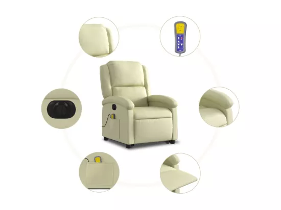 Fauteuil inclinable massant électrique crème cuir véritable