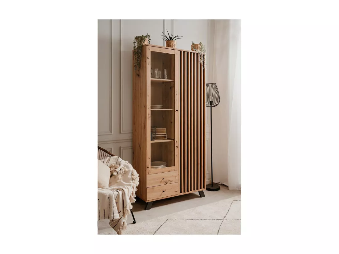 Vaisselier 2 Portes et 2 Tiroirs Décor Chêne L92 cm - LUBLIN