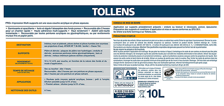 Impression extérieur multi-supports Tollens pro+ 10L