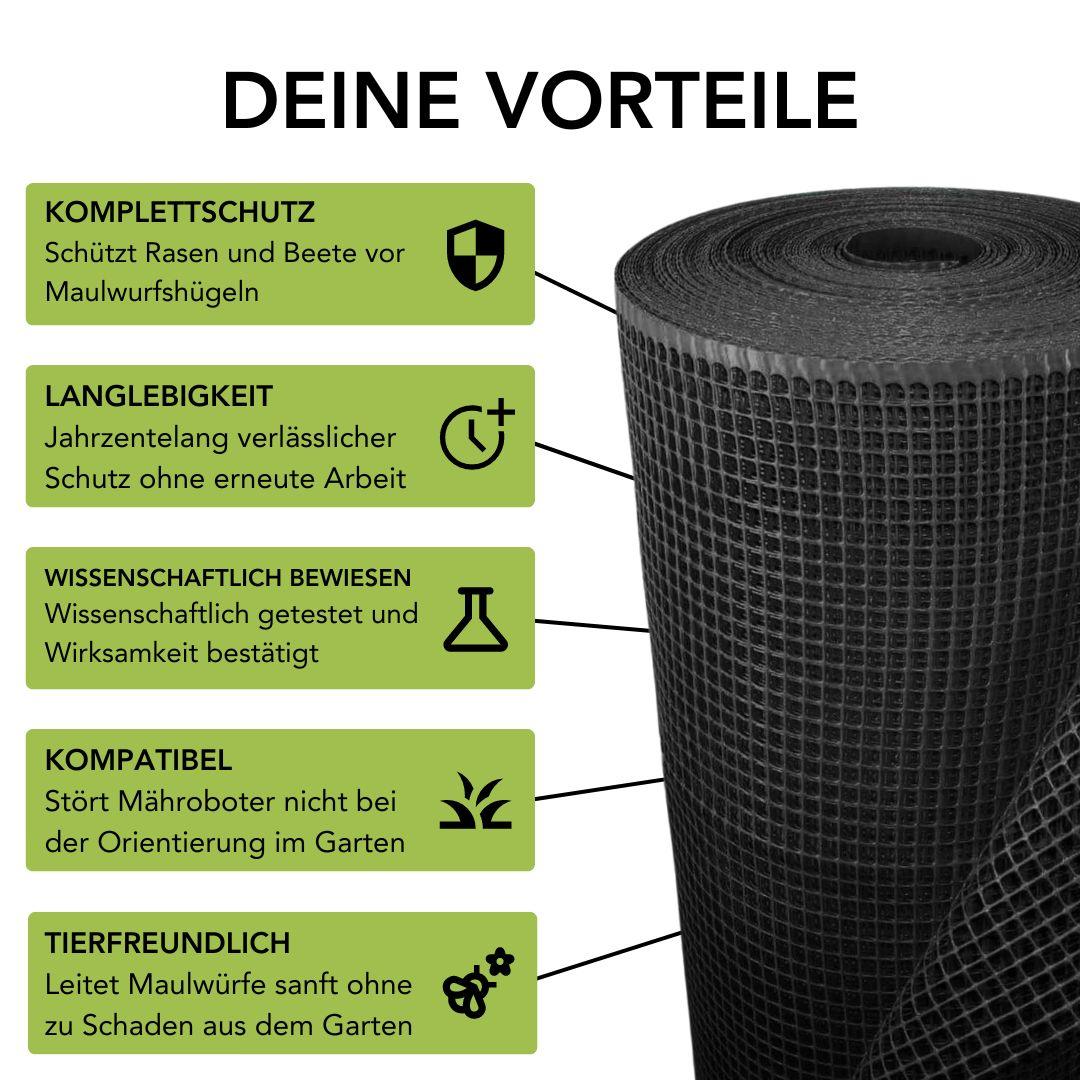 Florade Premium Mollengaas, 1,2 m x 20 m, Zwart, 270 g/m², Effectieve bescherming tegen mollen