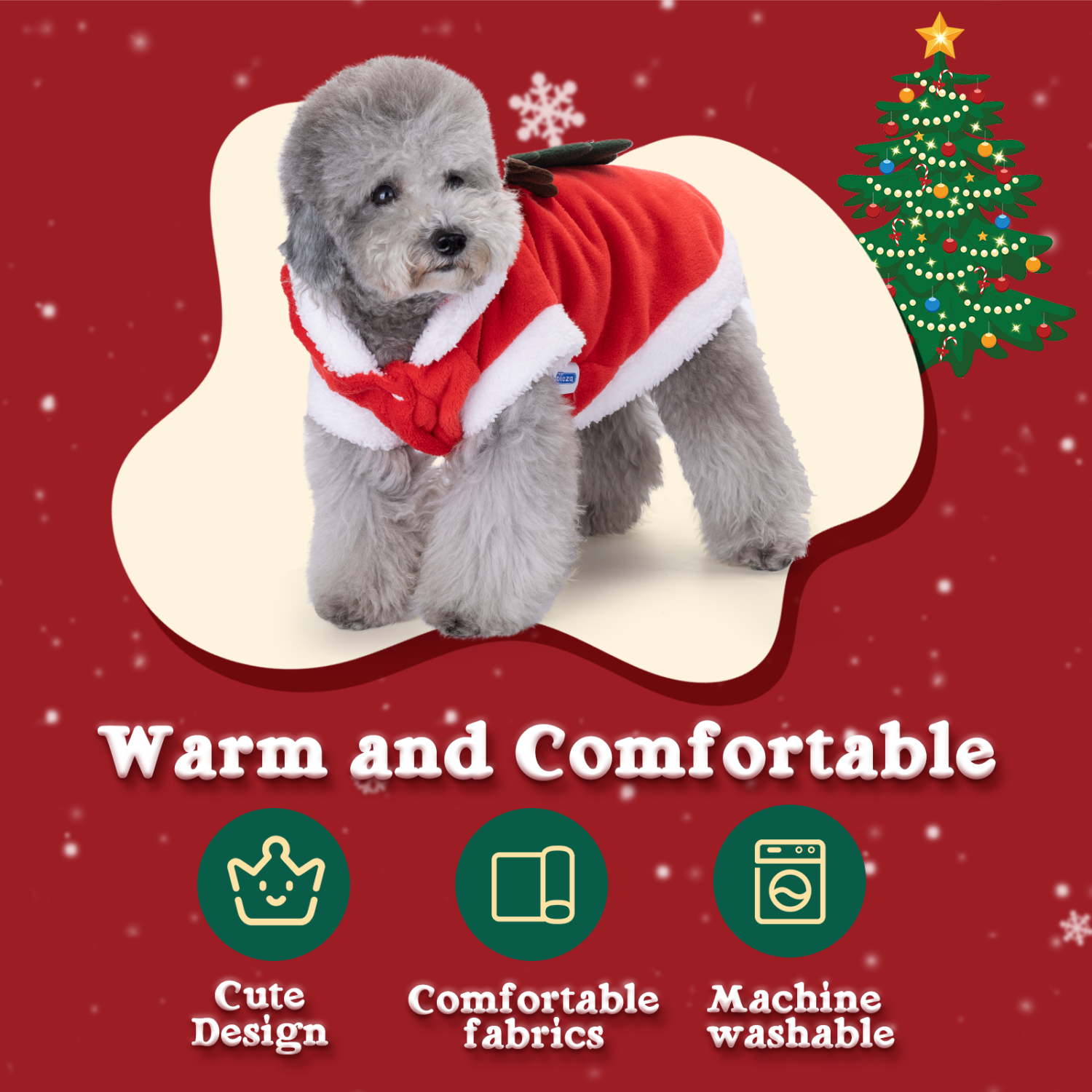 Nobleza - Roupa de Natal para Cães, Jaqueta com Capuz para Cães, Moletom com Capuz, Roupa Quente de Inverno e Outono para Animais de Estimação com Estampa de Rena, Casaco para Festa de Natal