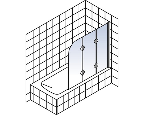 3-delige badwand SCHULTE Komfort 125 x 140 cm helder glasprofiel kleur aluminium D3354 01 50 1 140