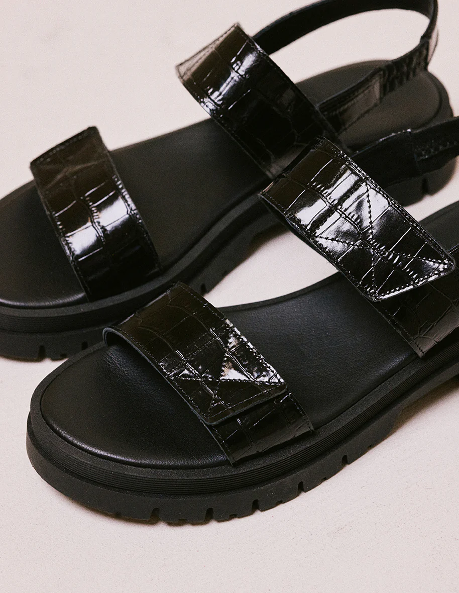 Sandales Albane - Cuir croco noir