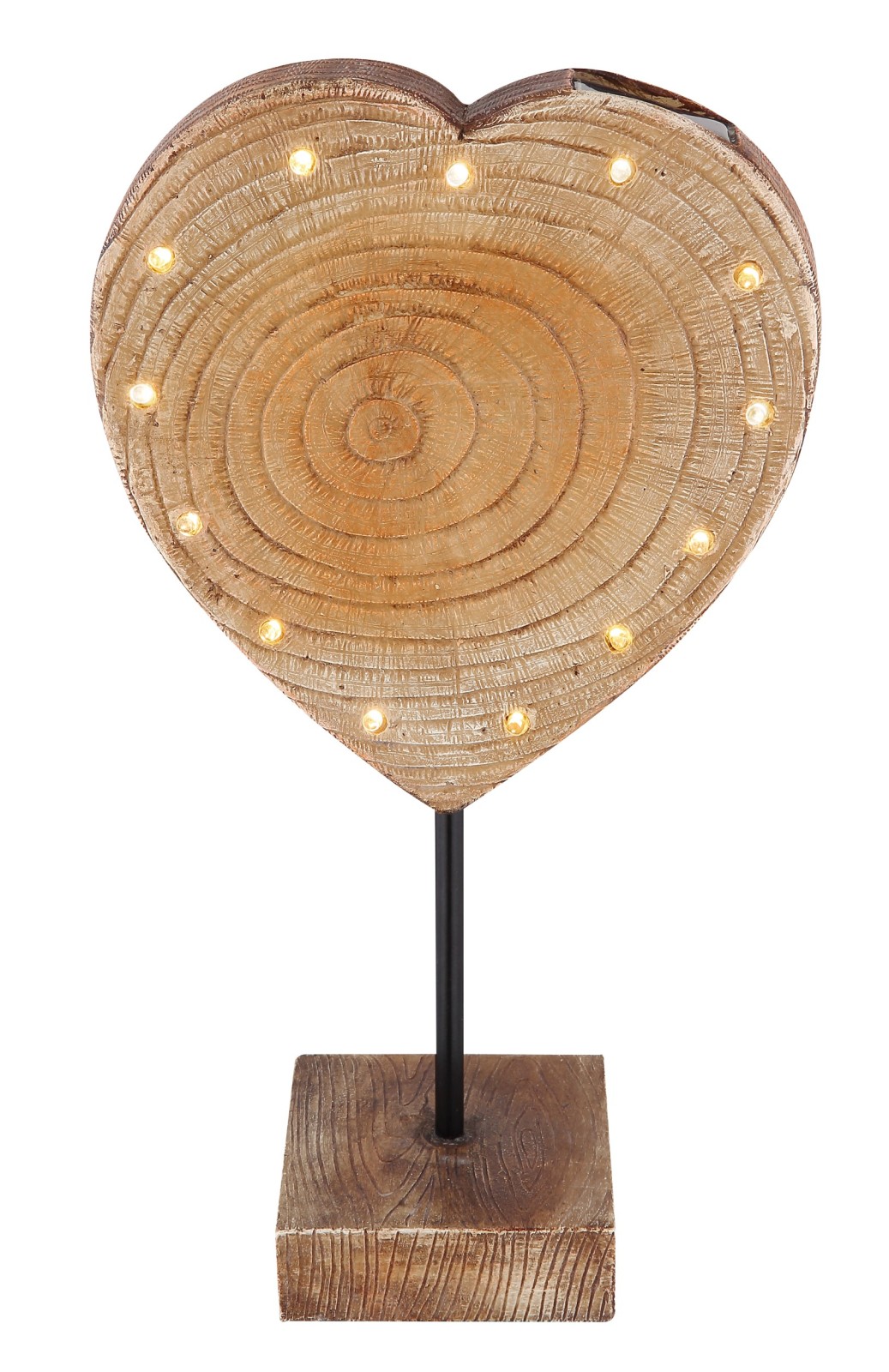 Solarleuchte Herz - Holzoptik - Kunststoff - 50 cm