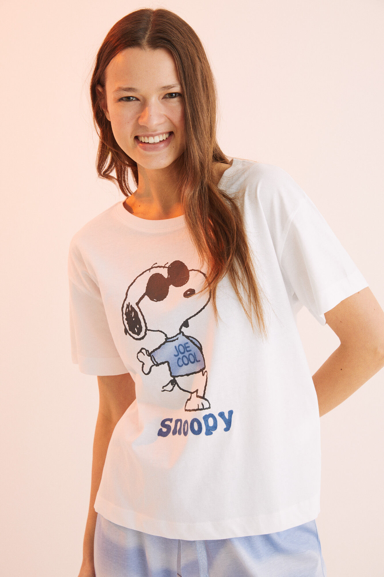 Pijama largo 100% algodón estampa Snoopy - bege