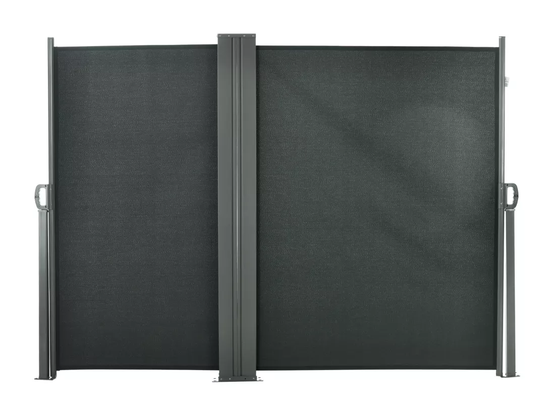 Double store latéral brise-vue paravent rétractable dim. 6L x 1,60H m polyester anti-UV haute densité gris