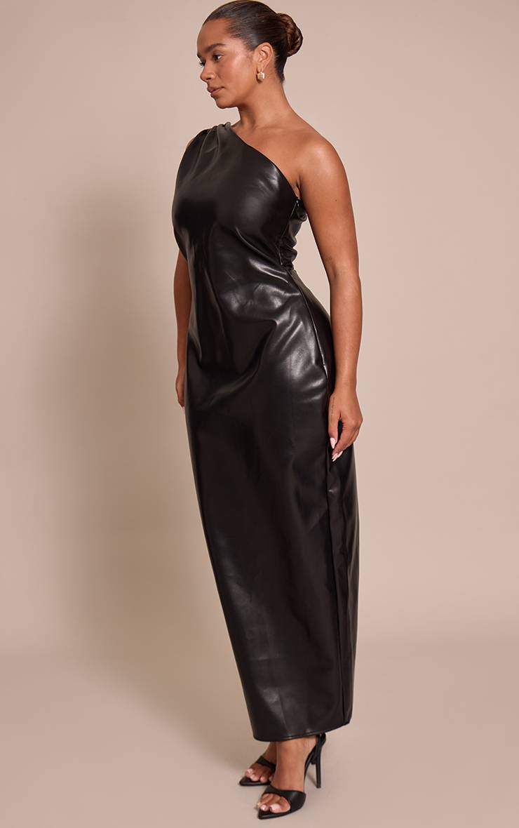 Noir Robe Maxi Moulante En Synthétiquecuir À Une Épaule