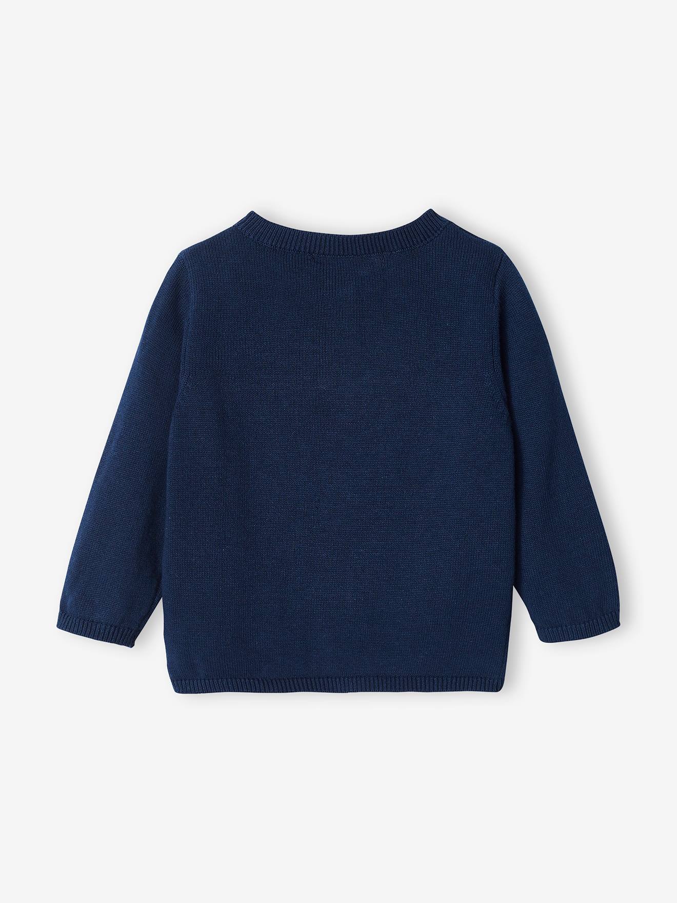 Casaquinho infantil liso azul escuro com emblema de cereja