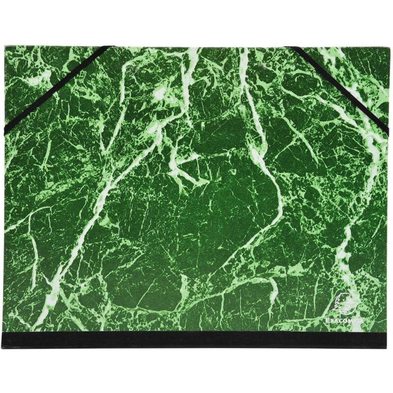 Carton à dessin papier marbré verni avec élastiques 26x33 cm - Pour formats A4 et 24x32 cm - Vert