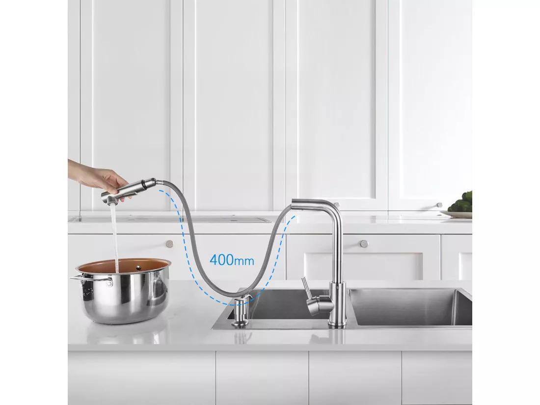 Cecipa max Mitigeur de Cuisine avec Douchette Extractible, 2 Modes de pulvérisat, Robinet Evier 360 Rotatif en Acier inoxydable Brossé,EU Modèle