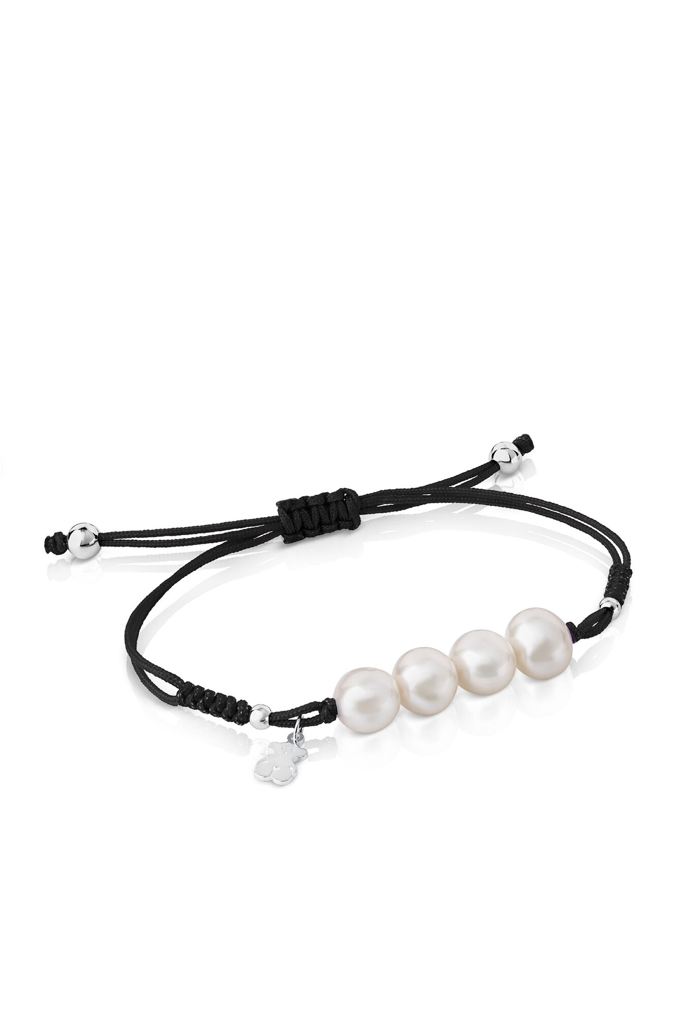 Pulsera de cordon, plata y perlas cultivadas - Gris