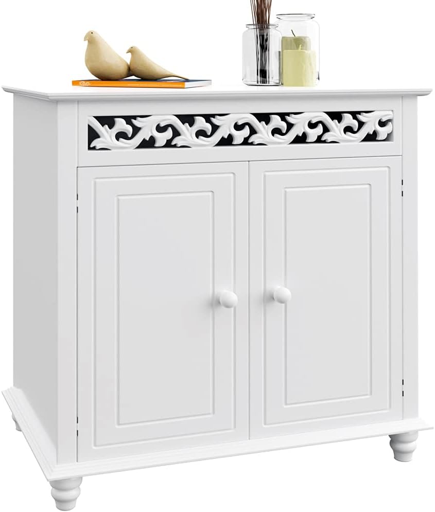 Casaria® Kommode Weiß Wohnzimmer Flur Holz Sideboard 2 Türen Landhaus Stil Schlafzimmer Kommodenschrank herausnehmbarer Boden Schmal 76x65x35cm Klein