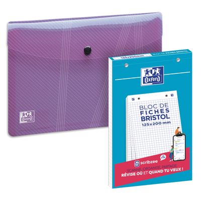 Oxford - Pack de 30 fiches Bristol - A5 - petits carreaux - perforées - blanc + une chemise A5