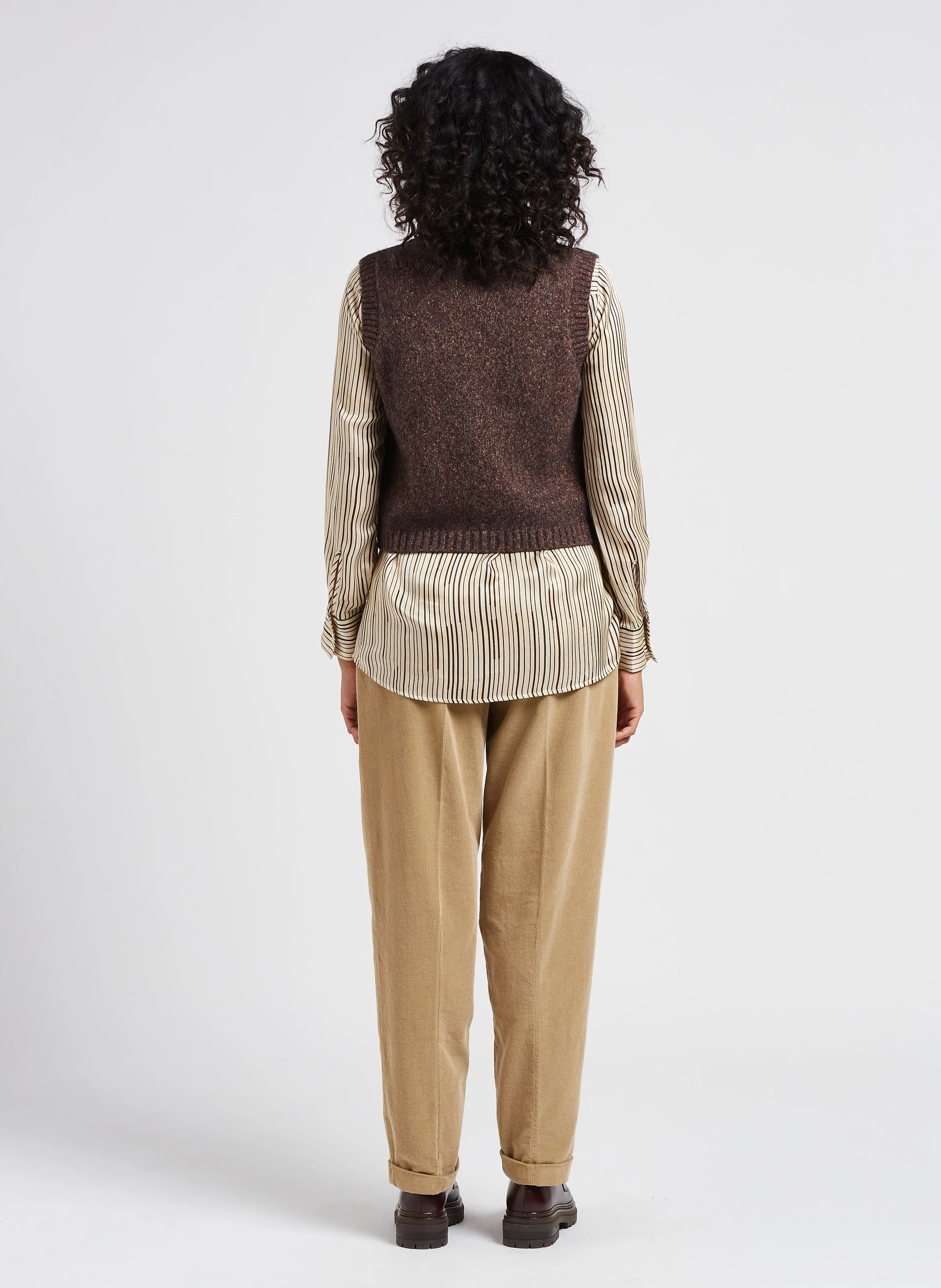 Pantalon carotte en coton de velours côtelé| Marron