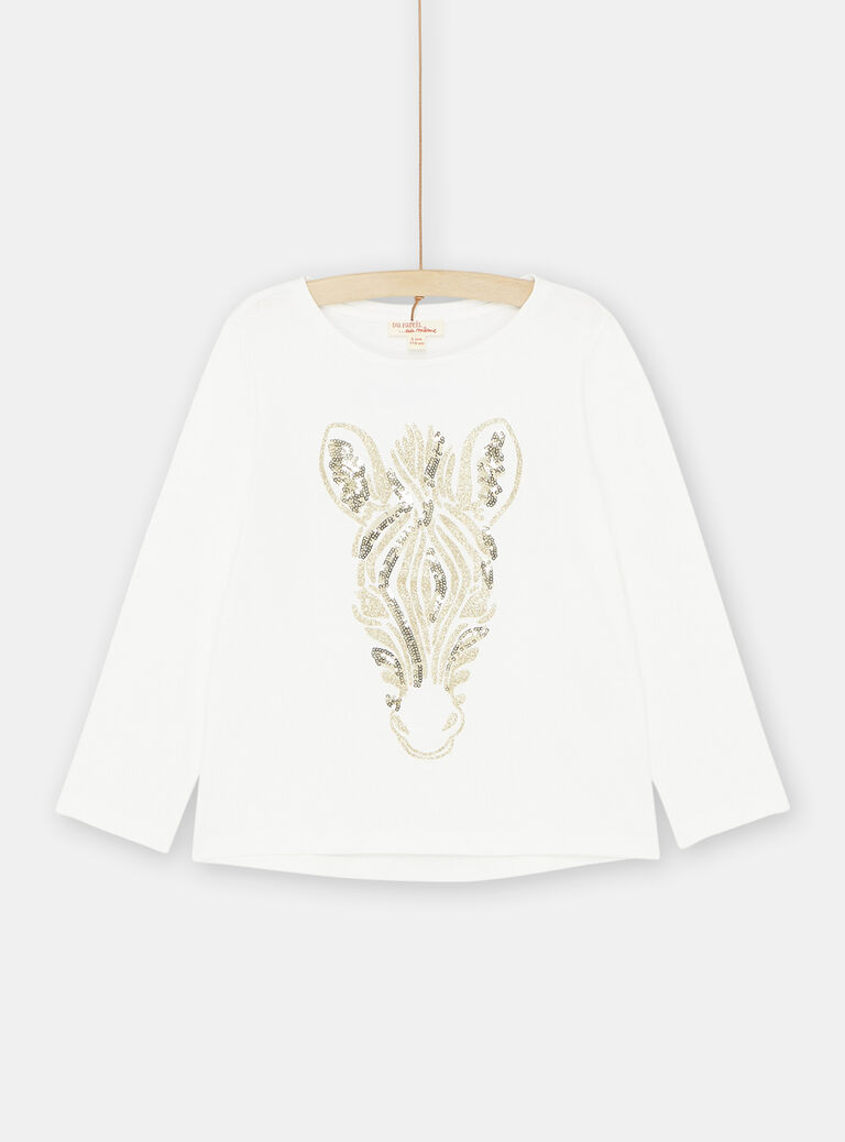 T-shirt écru à motif zèbre fille