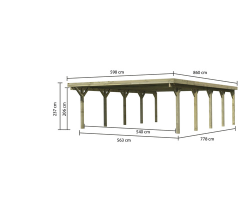 Dubbele carport Karibu Pluwig 3 variant A 598x860 cm drukgeïmpregneerd