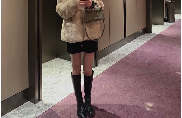 Leandra - Mini-jurk met lange mouwen en V-hals, effen gebreid