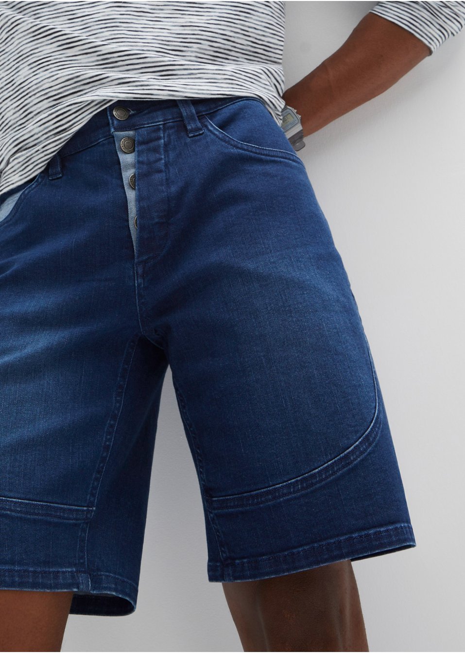 Short en jean long extensible, Regular Fit