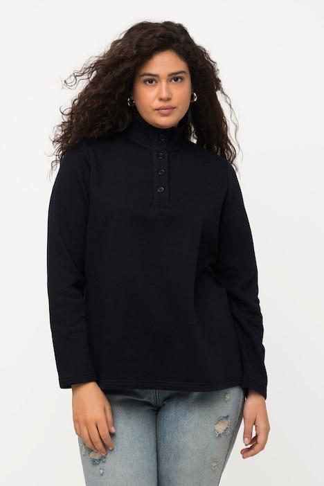 Sweatshirt, Strick-Stehkragen, Knöpfe, Langarm