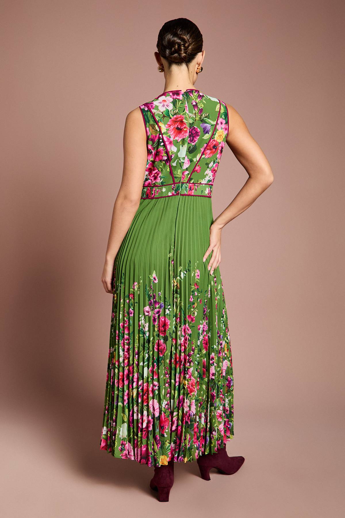 Coast Robe Midi Imprimée Lisa Tan à Corsage Plissé et Passepoilé