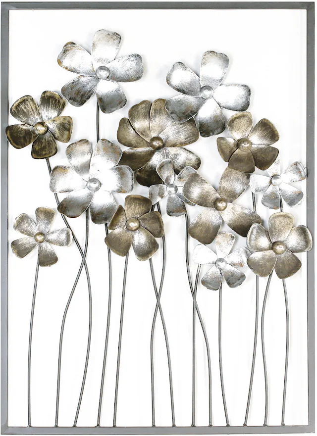 GILDE Wanddekoobjekt »Wandrelief Fleurs, braun/champagnerfarben« Wanddeko, aus Metall, Blumen, dekorativ im Esszimmer & Wohnzimmer