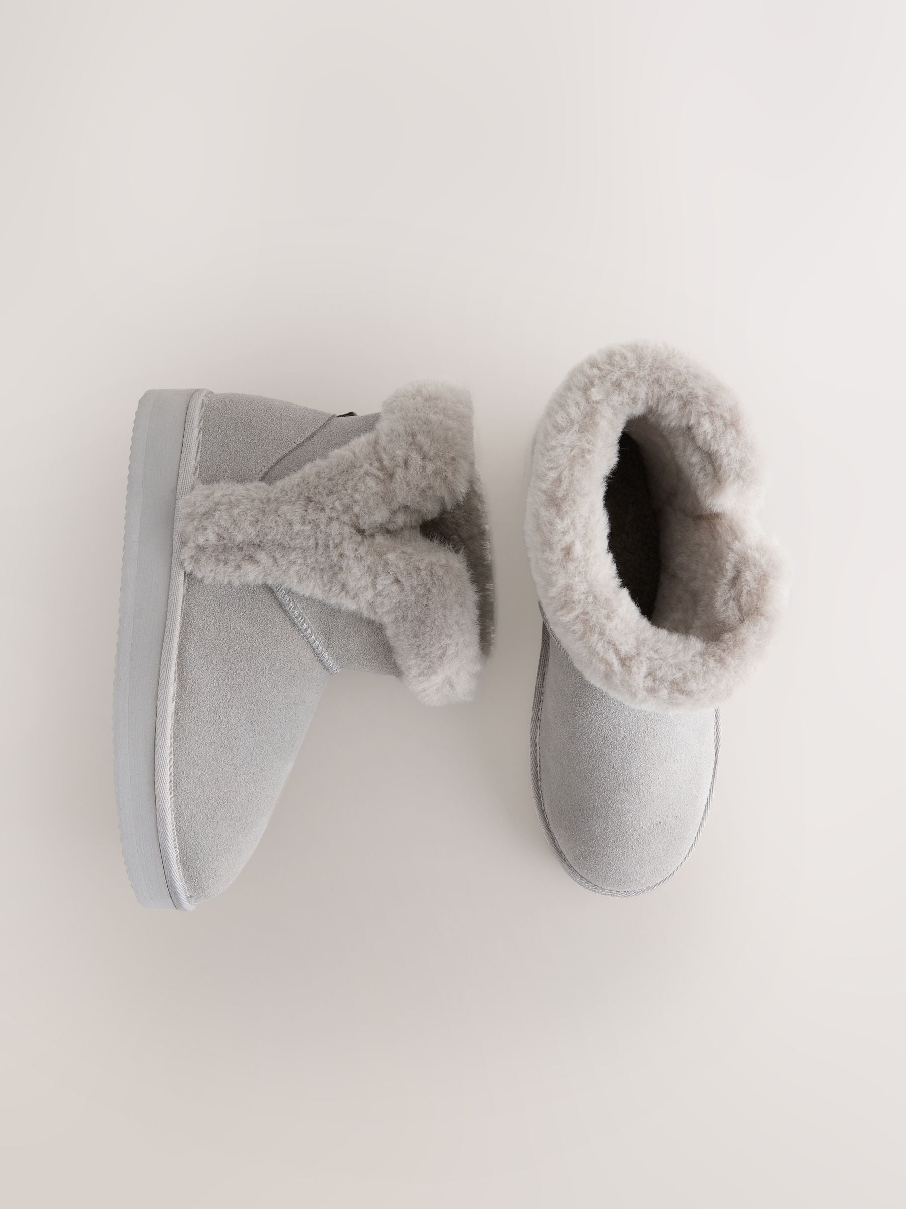 Donkergrijs - Suede Faux Fur Boot Slippers
