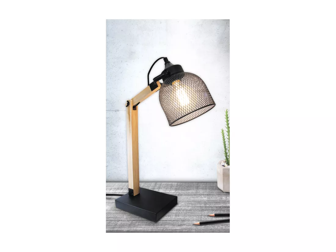 Lampe A Poser Grille Metal Noir Bois