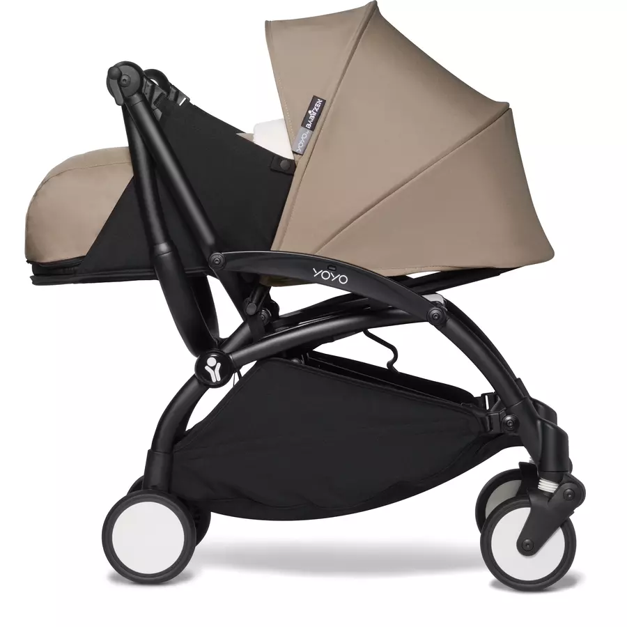 BABYZEN Kinderwagen YOYO2 0+ Black mit Neugeborenenaufsatz und Textilset Taupe