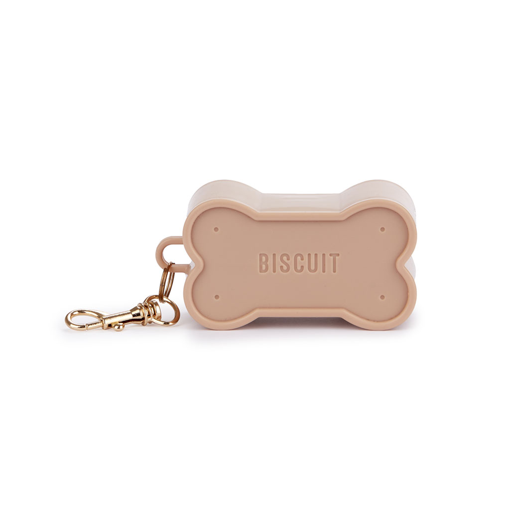 Dispensador de sacos para fezes de cachorro Balvi Biscuit, marrom, para passeios com seu pet, em formato de biscoito, de plástico.