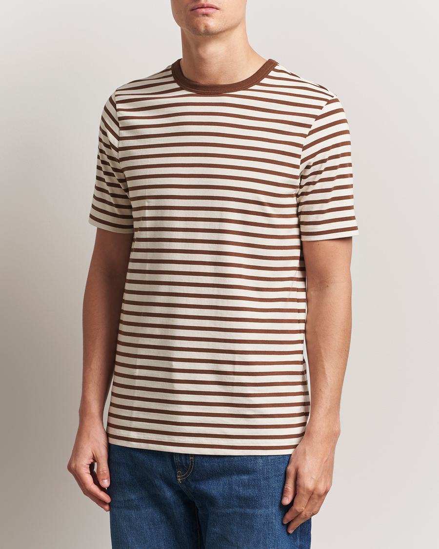 Merz b. Schwanen Relaxed Fit Striped Sturdy T-Shirt Nut/Nature