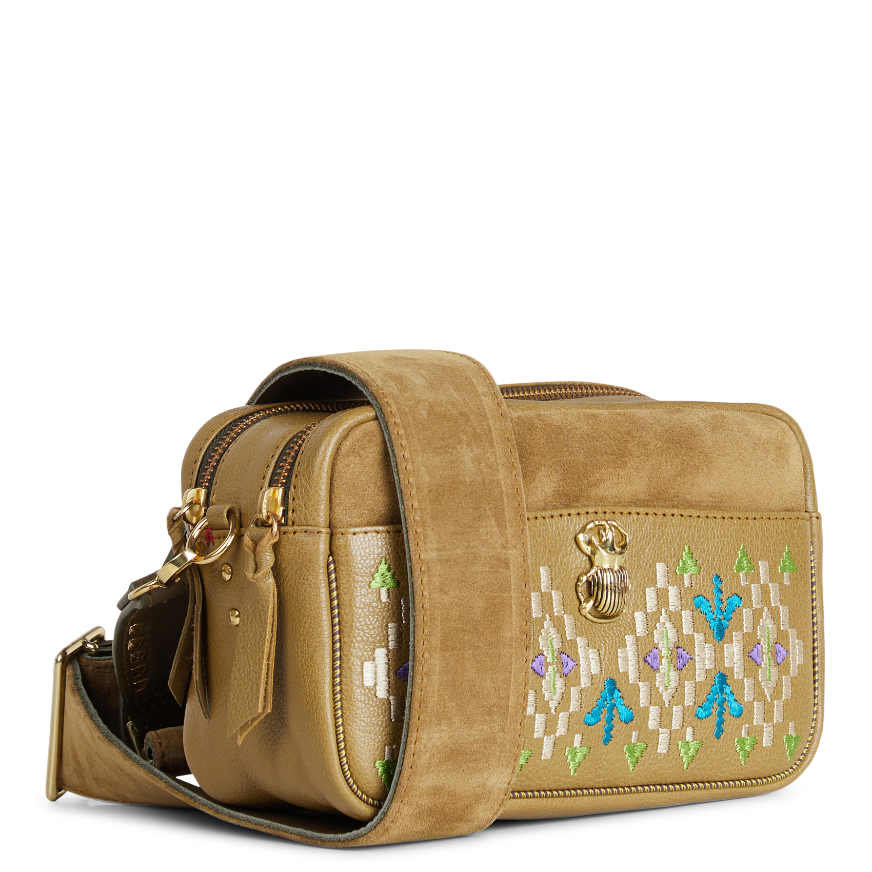 LILY - Sac bandoulière en cuir brodé | Kaki