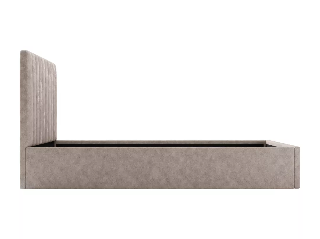 Lit coffre 90 x 190 cm avec tête de lit coutures verticales - Tissu - Beige - SARAH