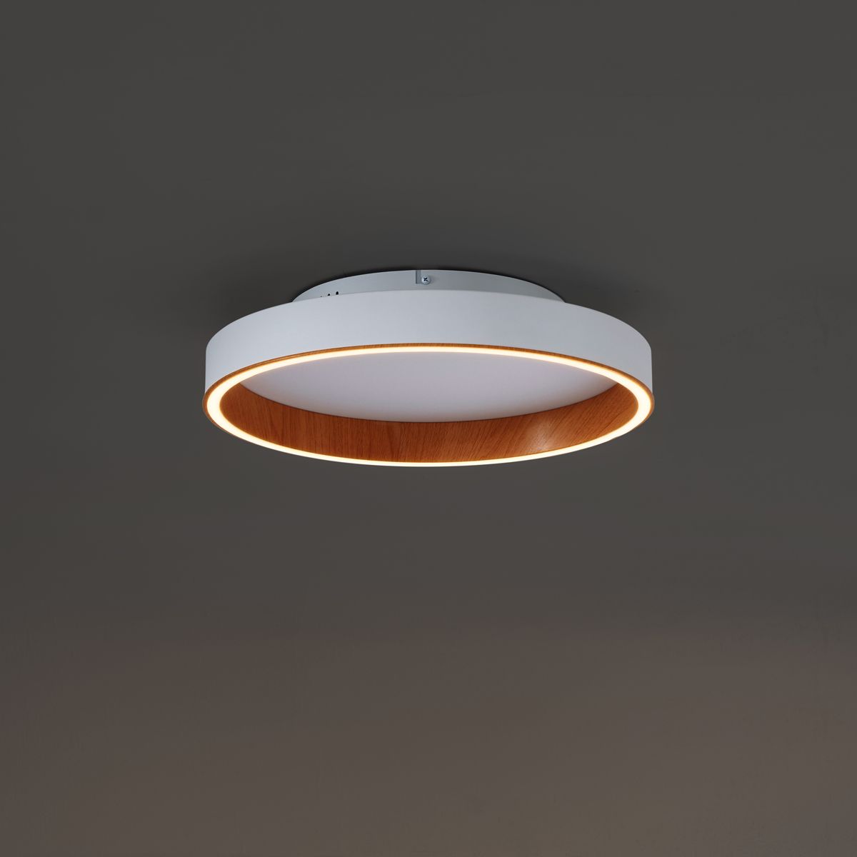 Design plafondlamp wit met hout 40cm incl. LED 3-way switch - Ingo