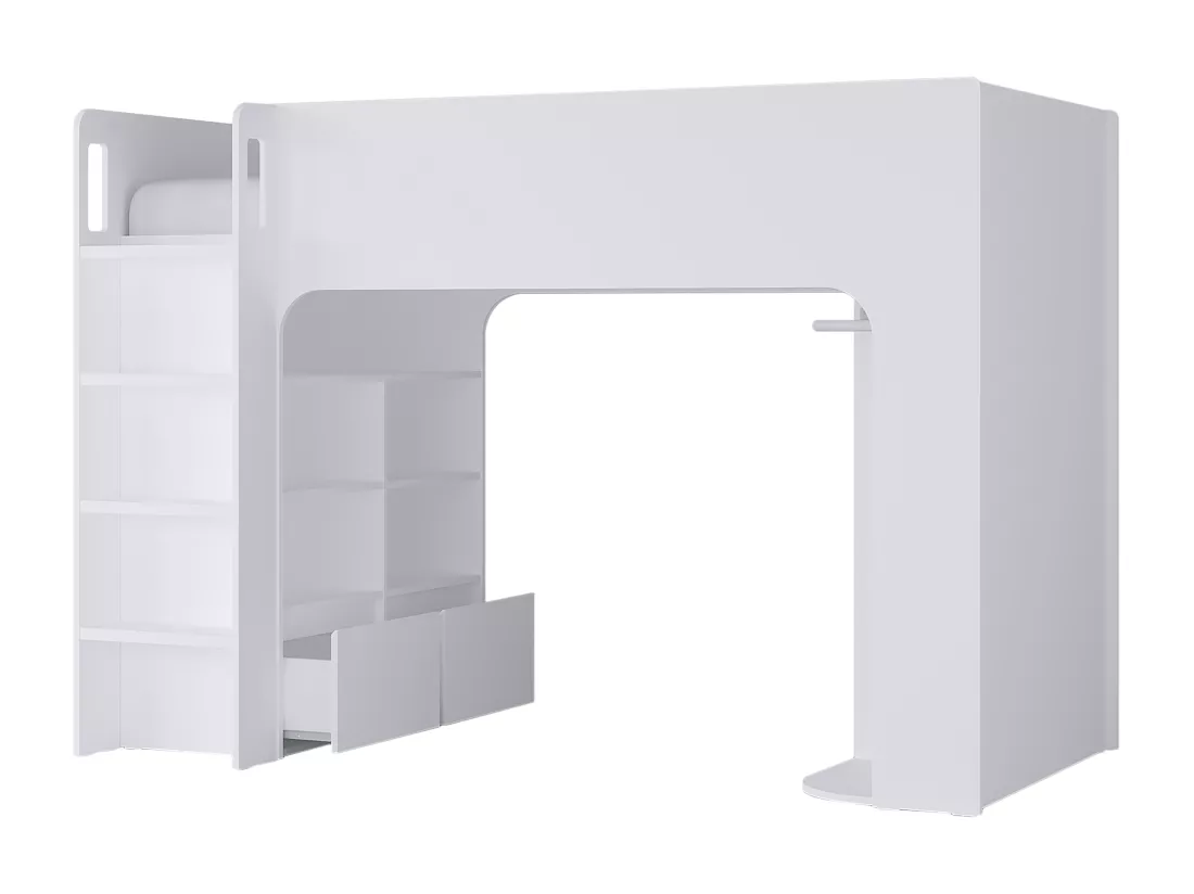 Lit mezzanine 90 x 190 cm avec rangements - Blanc - Avec matelas - COLUMI