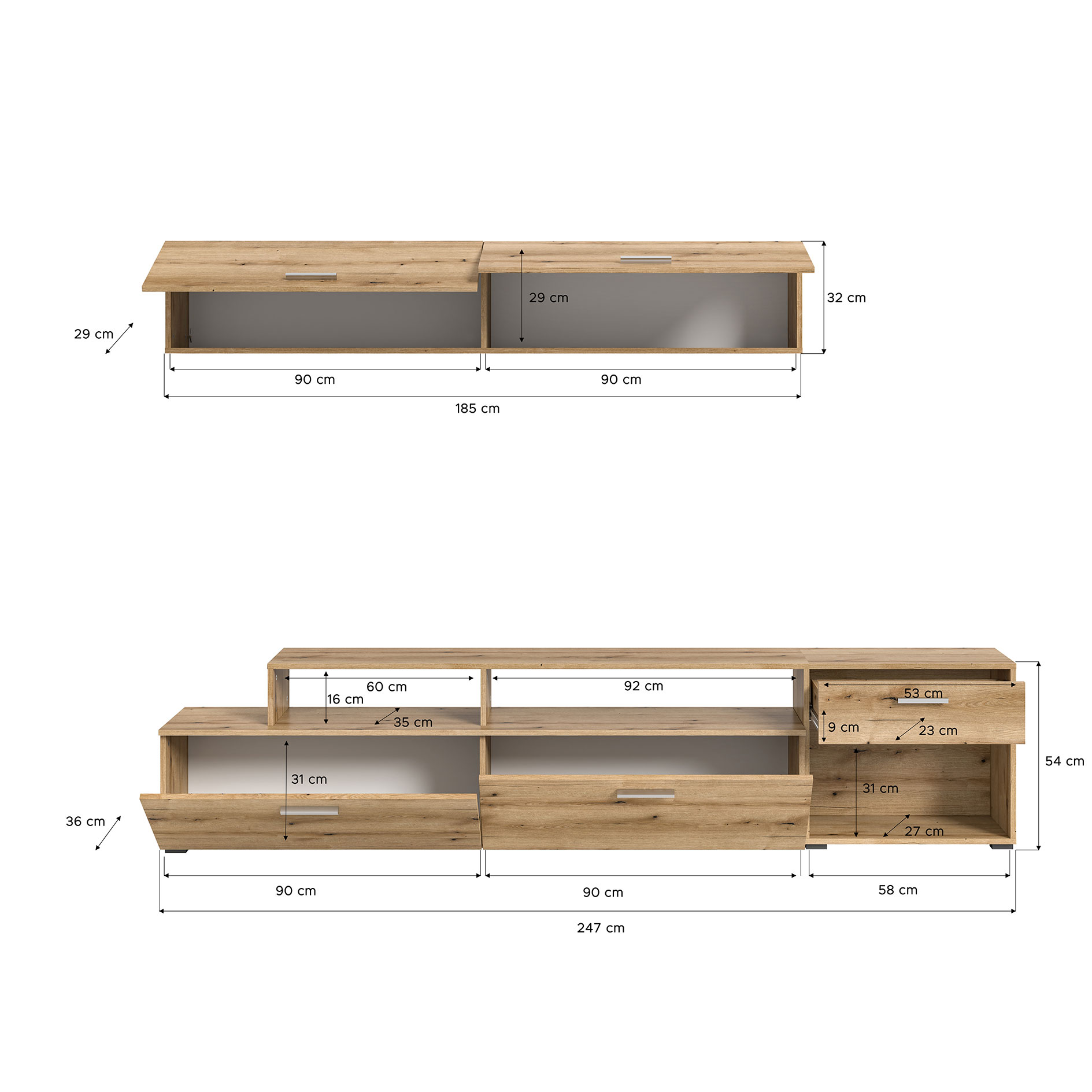 2-teiliges Wohnwand-Set RACE X - Evoke Oak - 247 cm