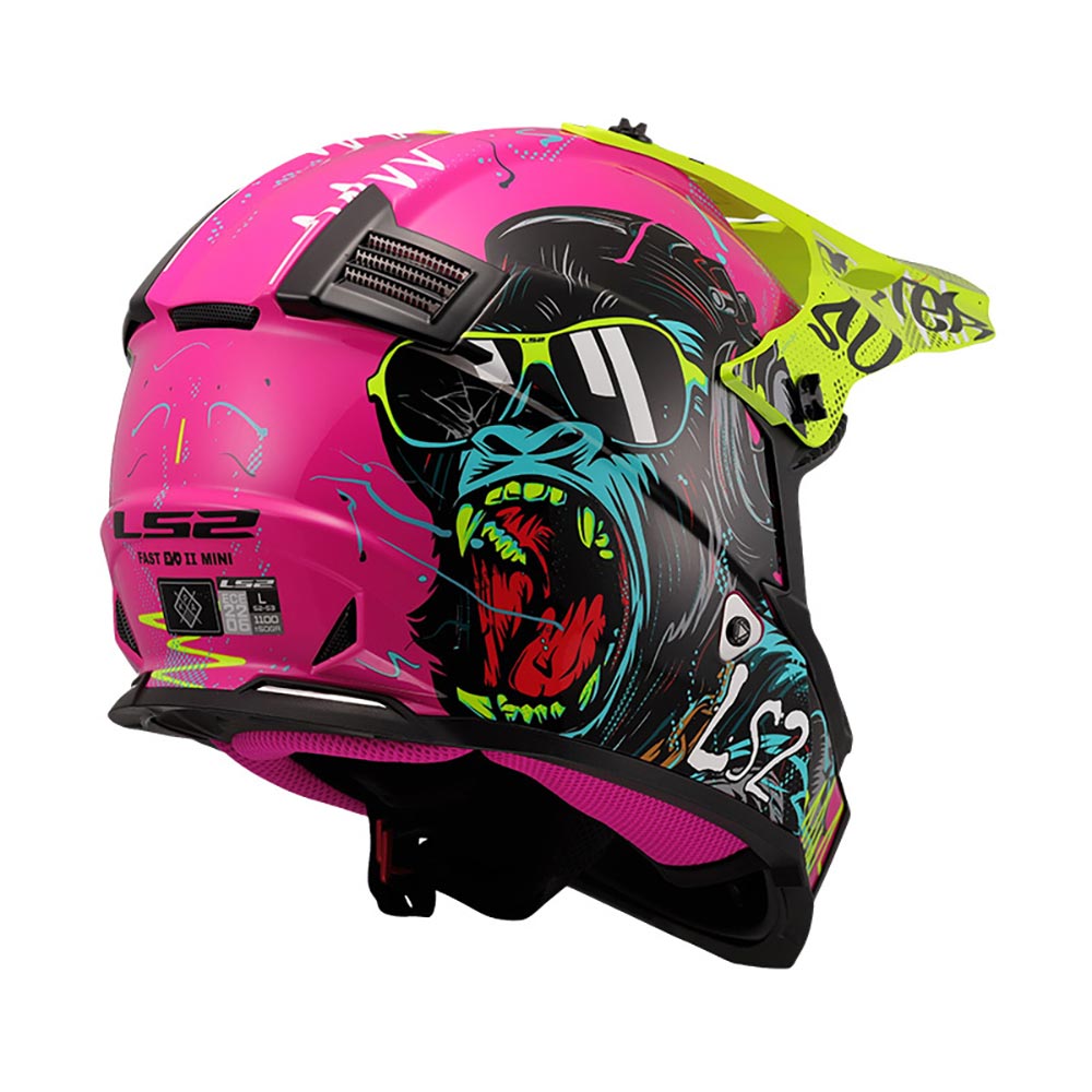 LS2 - Casque enfant MX437 Fast Evo II Mini Gorilla Fuchsia / Noir / Jaune fluo / Brillant