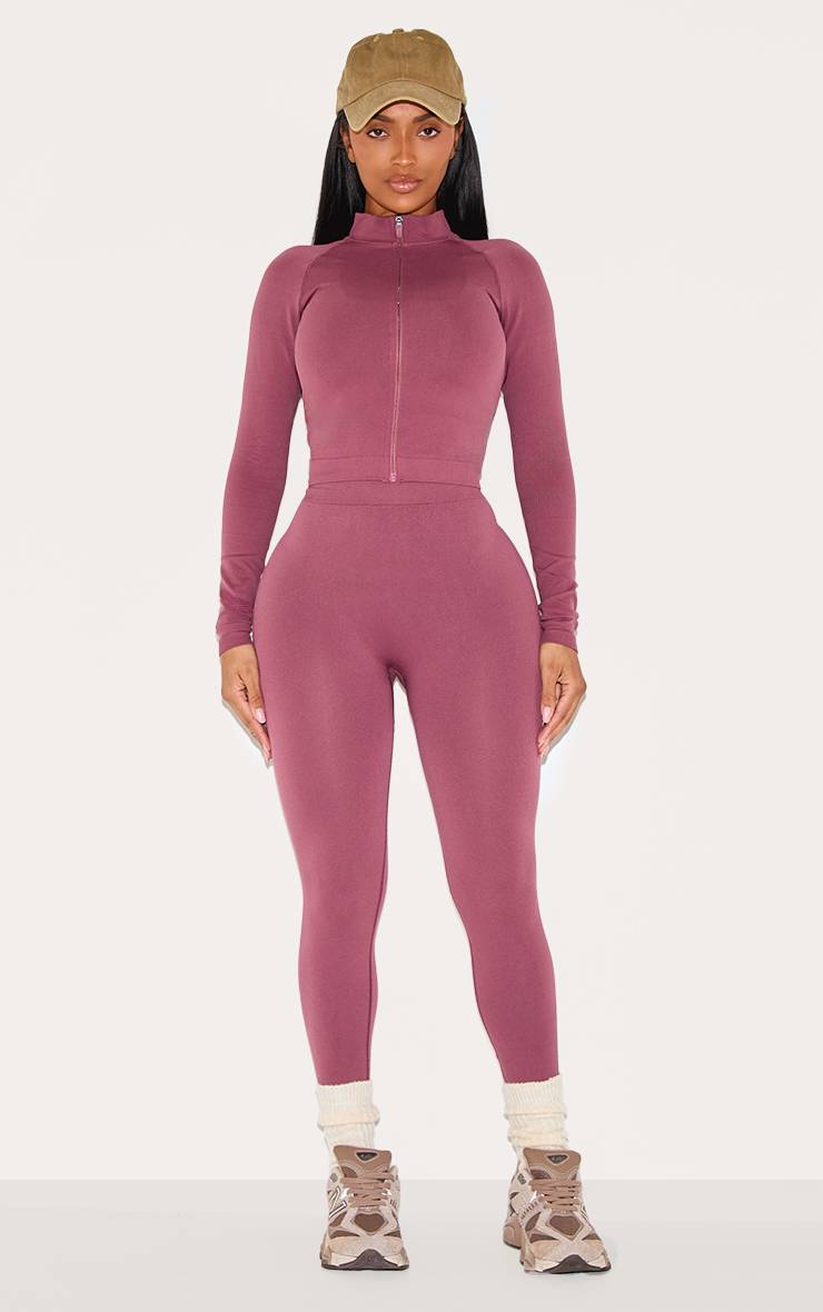 Rouge Bordeaux Veste Zippée Active Sans Couture Shape