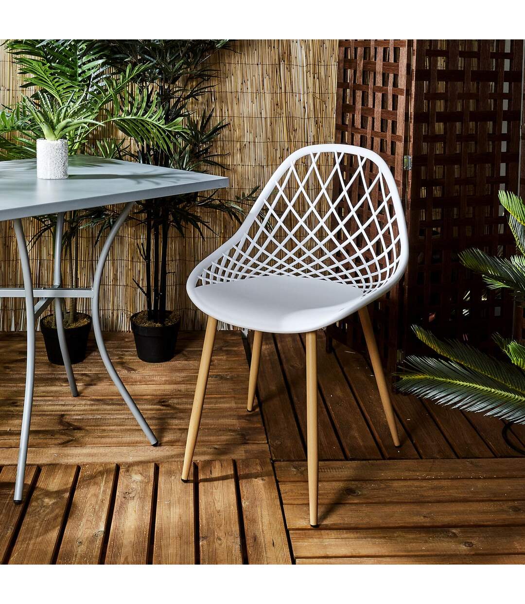 Lot de 4 chaises d'extérieur Malaga en polypropylène - Blanc