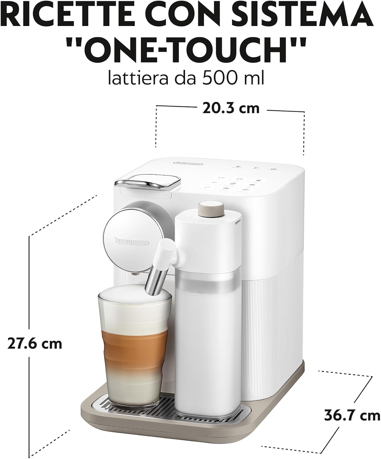 Nespresso De'Longhi Machine à café Gran Lattissima EN640.W avec système de lait automatique, pression 19 bar, 1400 W, Blanc