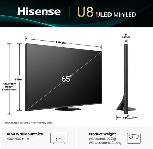 Hisense - 65U8Q - MiniLED TV - 65 Inch - 4K - Zwart