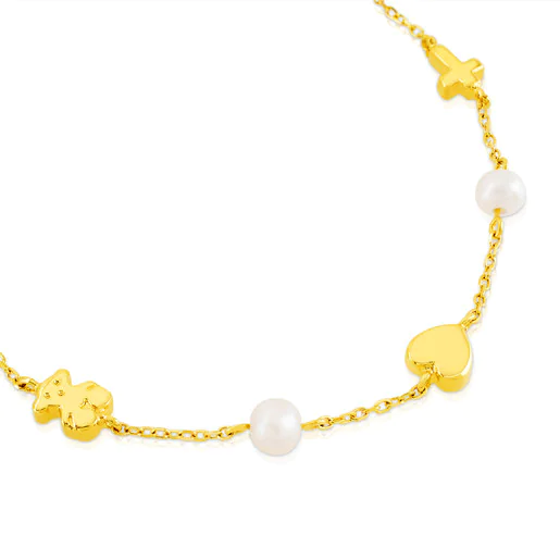 Pulseira Sweet Dolls XXS Dourada com Motivos de Cruz, Estrela, Coração e Urso