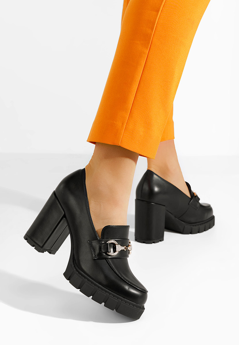 Mocassins femme à talon noirs Reena