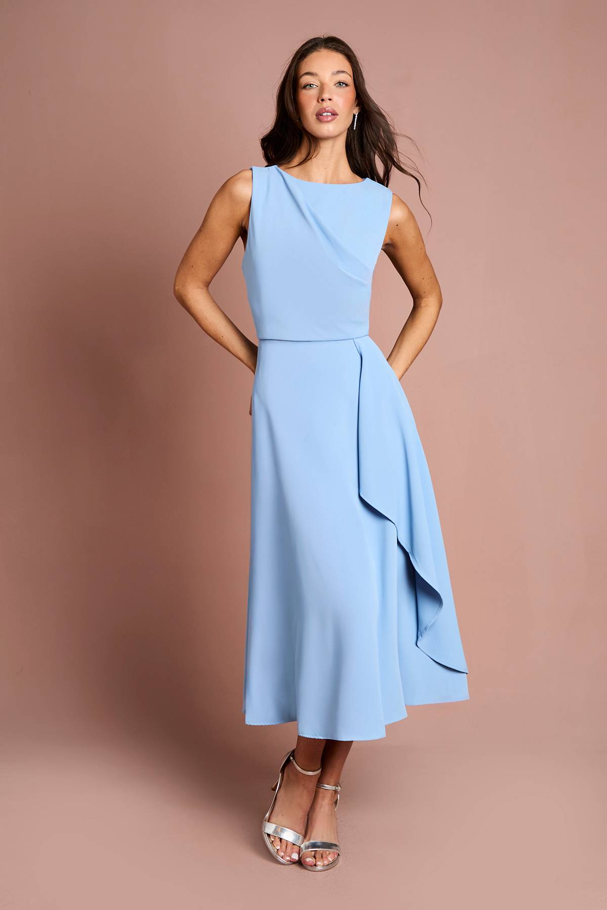 Coast Robe Midi en Crêpe Doux à Corsage Drapé