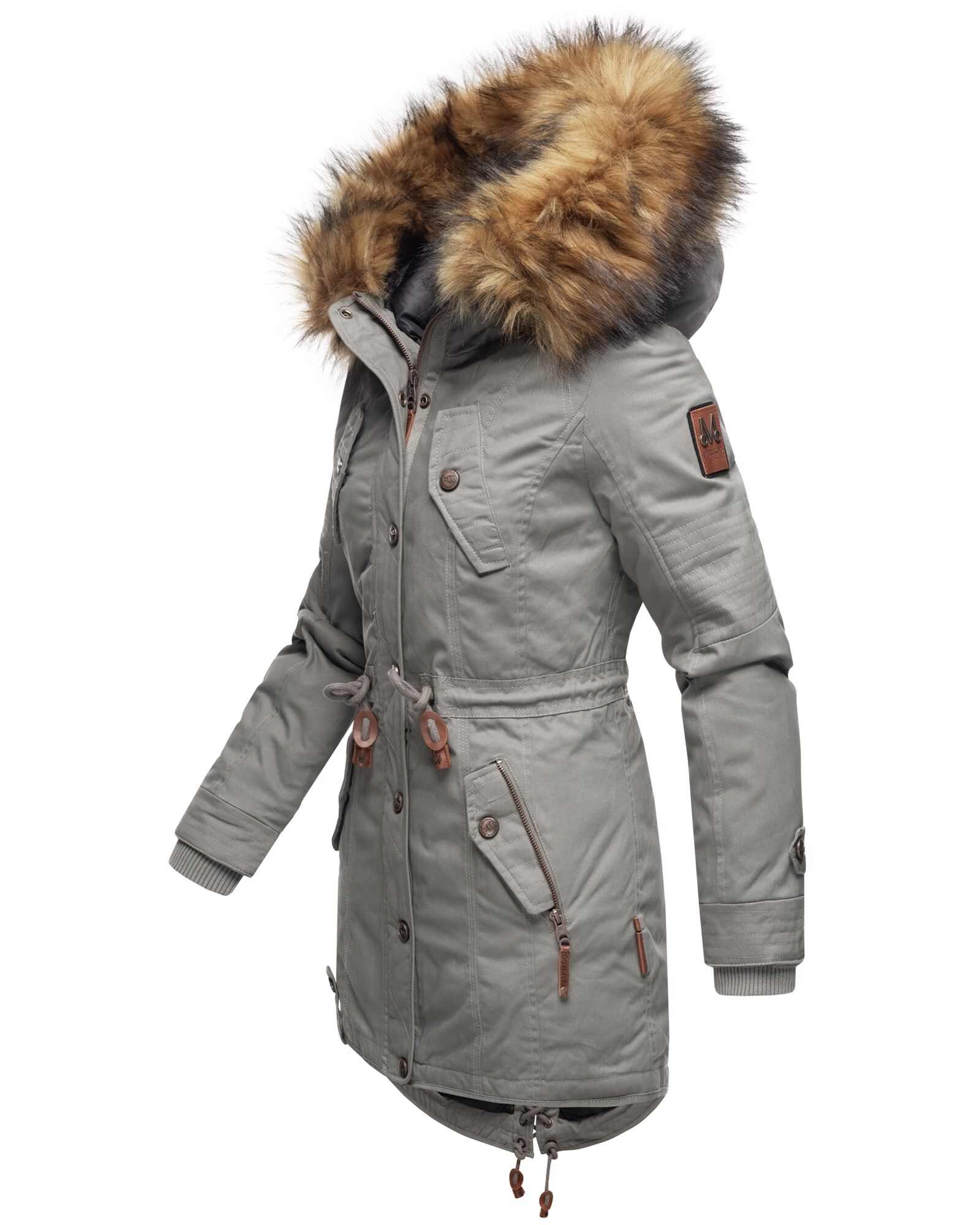 MARIKOO Damen Wintermantel stylischer Winterparka mit abnehmbarem Kunstfell Laviva Princess