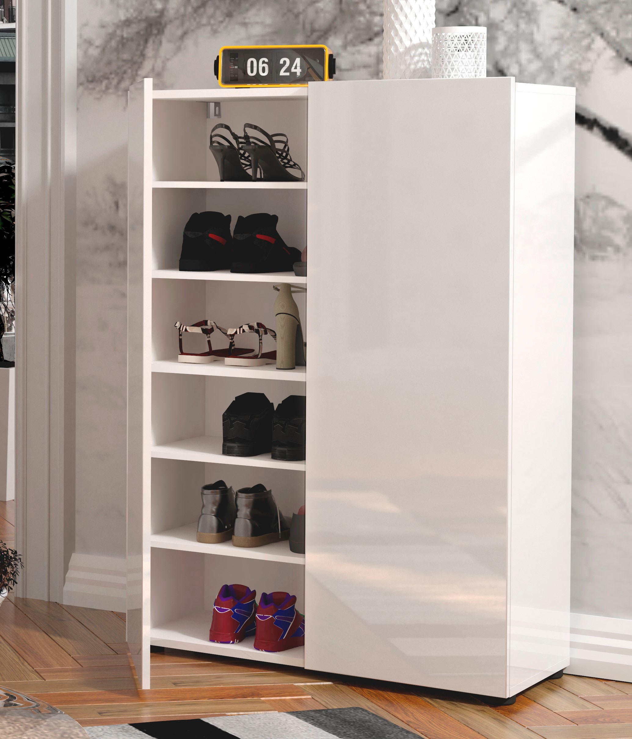 INOSIGN Schuhschrank »Mister, Schuhregal, Made in Italy, 6 Fächer, 5 Einlegeböden« Breite 80 cm, 2 Türen, Hochglanz Lackiert